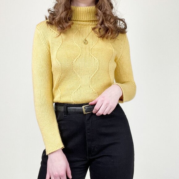 Vintage Squiggle Ribbed Knit Sweater Quiet Luxury Elevated Basic Preppy 80s 90s - Picture 1 of 7